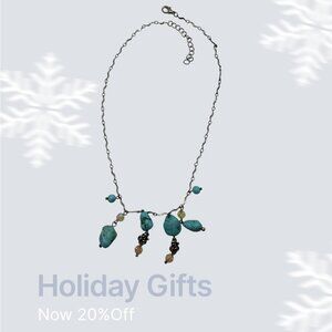 Vintage Style Turquoise Necklace 16” Crystal Accent Beads